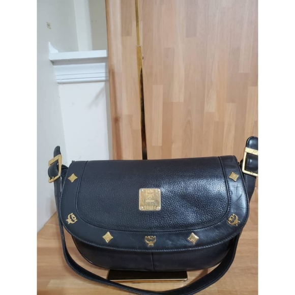 Authentic MCM Saddle Leather Studded Flap Shoulder Bag - Picture 7 of 13